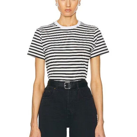 NILI LOTAN Eloric Crewneck Striped Distressed Tee - Picture 1 of 10